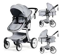 BABY JOY Poussette 2 en 1 pour bébé paysage haut, poussette inclinable réversible, poussette pliable avec auvent réglable, sac de rangement, couvre-pieds, housse de pluie et filet, cadre en alliage