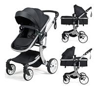 BABY JOY Poussette 2 en 1 pour bébé - Poussette inclinable réversible avec auvent réglable, sac de rangement, couvre-pieds, housse de pluie et filet, cadre en alliage d'aluminium (noir)