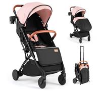 BABY JOY Poussette légère, poussette de voyage compacte avec pliage à une main, dossier réglable, auvent, porte-gobelet, chancelière et panier de rangement pour tout-petits (rose)