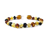 Baby J's - Bracelet multicolore - Bracelet en ambre de qualité supérieure - 100% ambre de la Baltique - Équipé d'un fermoir à vis de sécurité - Noué pour éviter les dispersions - 17 cm