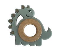 Baby J's - Jouet de dentition dinosaure Dudley - Bois de hêtre biologique et silicone de qualité-Jouet de dentition soulagement de la douleur développement sensoriel-Convient à partir de 3 mois-Gris