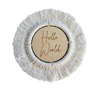 Baby J's - Plaque en macramé Hello World - Plaques d'annonce de naissance - Disque en bois - Cadeau idéal pour une fête prénatale ou un nouveau-né - Peut être utilisé comme plat ou conservé comme