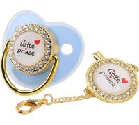 Baby Luxury Pacifier BPA Free Little Prince Rhinestones Golden Bling Newborn Dummy Soother for 6 to 18 Months Baby(Blue )