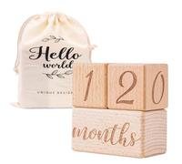 Baby Milestone Blocs de construction en bois pour bébé - Première année de croissance - Accessoires photo - Jalons importants - Cadeaux de douche pour bébé