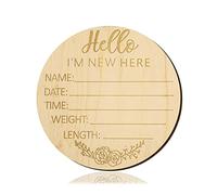 Baby Milestone Cards, 15 cm Baby Milestone Wood Hello World Panneaux de Nom de Pépinière de Bébé Jalon Rond en Bois pour les Annonces d'Hôpital et de Grossesse