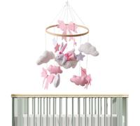 Baby Mobile - 15,75x9.06 pouces Bunny au crochet pour les berceaux, bohème avec jouet sensoriel rotatif, décoration de salon pour garçons, filles, ornement de pépinière, berceau, chambre à coucher, dé