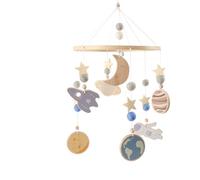 Baby Mobiles, Kids Crib Decor, 20.08x9.45 Inches 360 Degree Rotating Wooden Mobile, Space Pattern Nursery Hanging for Visual Stimulation Travel Sleep Play, Natural Wood