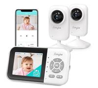 Baby monitor vidéo avec 2 caméras, deux modes, vision nocturne, communication bidirectionnelle, portée de 360 m, berceuse, application smartphone gratuite, idéal pour bébés/personnes âgées/animaux d