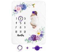 Baby Monthly Milestone Couverture fille - Floral New-Born Mois Couverture de douche personnalisee Cadeau de douche molle moelleuse en molleton de