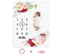 Baby Monthly Milestone Couverture fille - Floral New-Born Mois Couverture de douche personnalisee Cadeau de douche molle moelleuse en molleton de