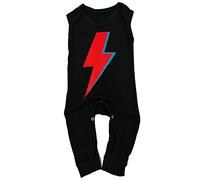 Baby Moo's Bowie Bolt Barboteuse pour bébé | Unisexe Cool Ziggy Stardust Music sans manches - Alternative Rock n Roll Baby Shower Gifts UK, Noir, 3-6 mois