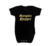 Baby Moo's UK Couche gangsta pour garçon ou fille | Gilet pour bébé Hip Hop Rap / Body neutre noir et doré - Cadeau pour bébé, jumeau, cadeau cool pour parents - Baby Moo's UK (0-3 mois)