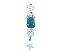 Baby NAT' - Attache-Sucette Doudou Bébé Pratique Hippopotame Bazile - Bleu - Collection Bazile - Idée Cadeau de Naissance - Attache Tétine Pratique & Doudou Bébé Tout Doux - Entretien Facile - BN6087
