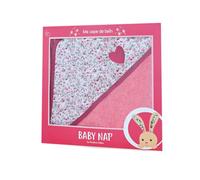 BABY NAT' - Cape de Bain Bébé Naissance Lapin Poupi Rose 80x80 cm - Sortie de Bain en Éponge Douce avec Capuche Fleurie et Cœur Brodé - Cape de Bain Lavable Présentée en Coffret Cadeau - BN0780