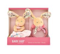 Baby NAT' - Coffret Naissance Bébé Prêt à Offrir: 1 Doudou Lapin Poupi + 1 Anneau de Dentition - Collection Poupi Rose - Coffret Cadeau Bébé - Liste de Naissance et Cadeau Maternité- BN6050