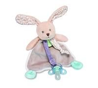 BABY NAT' - Doudou Attache Sucette Lapin POUPI - Doudou Carré Ultra Doux - Gris/Beige - Attache Tétine Compagnon de Bébé - Pour les Câlins Enfants - Idée Cadeau Naissance - BN0602