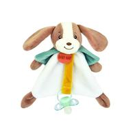 Baby Nat' - Doudou Attache Sucette Lucien Le Chien 17 cm - Doudou Bébé Chien Mixte avec Oreilles Souples et Nouettes - Peluche Attache Sucette Lavable 30° Cadeau Naissance Fille Garçon - BN6026