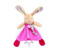 BABY NAT'- Doudou Lapin Attache Sucette POUPI - 22 cm - Peluche Bébé Rose avec Attache Tétine - Doudou Oreilles et Nouettes Imprimées Fleurs - Idée Cadeau Naissance Fille - BN0610
