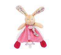 BABY NAT'- Doudou Lapin Attache Sucette POUPI - 22 cm - Peluche Bébé Rose avec Attache Tétine - Doudou Oreilles et Nouettes Imprimées Fleurs - Idée Cadeau Naissance Fille - BN0610