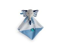 Baby Nat' - Doudou Plat Edgar l'Eléphant pour Bébé Garçon et Fille - Idée Cadeau de Naissance Bébé - Peluche Doudou Bleu Mouchoir - Kit Naissance- Douceur et Qualité - BN0512