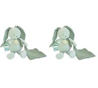 Baby Nat' - Pantin Lapin avec Doudou Vert Sauge 26 cm - Peluche Bébé Dès la Naissance en Coton Doux et Tissu Lange - Compagnon Nuit et Jouet Éveil - Cadeau Naissance Mixte Lavable à 30° - BN6118