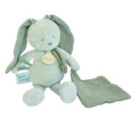 BABY NAT' - Pantin Lapin avec Doudou Vert Sauge 26 cm - Peluche Bébé Dès la Naissance en Coton Doux et Tissu Lange - Compagnon Nuit et Jouet Éveil - Cadeau Naissance Mixte Lavable à 30° - BN6118