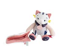 BABY NAT' - Peluche Chat avec Doudou Mouchoir - 22 cm - Gris/Rose - Idée Cadeau Naissance - Chat Pollen - BN0441