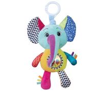 Baby Nat' - Peluche d'Éveil Activités Auguste l'Éléphant - 20 cm - BN0405 | Peluche d'Éveil Sensoriel - Multicolore Vif - Miroir, Hochet et Anneau de Dentition - Idée Cadeau Naissance Filles et Garçons