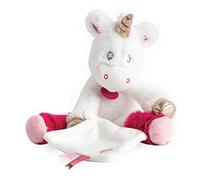 BABY NAT' - Peluche Licorne avec Doudou Mouchoir - 30 cm - Blanc/Rose - Cadeau Naissance Fille - Licorne Arc en Ciel - BN0321