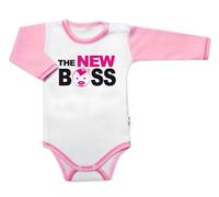 Baby Nellys Body à manches longues avec texte amusant, The New Boss, taille 86, fille
