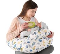 Baby Nursing Pillow,Multifunctional Nursing Pillow With Adjustable Waist Strap And Safety Fence,Removable 100% Cotton Pillow Case,Leaves Design
