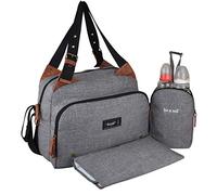 Baby on board- sac a langer - sac titou Gris chiné - 2 compattiments 8 poches - sac repas - tapis a langer sac linge sale attaches