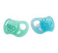 Baby Pacifier - 2 Pack | Orthodontic Shape | Ultra Light | Soft Silicone Teat | BPA-Free | Suitable for Babies Aged 6+ Months | Blue Green