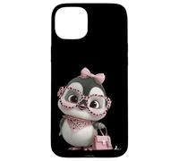 Baby Penguin Kawaii Lunettes carrées Motif léopard Rose Coque pour iPhone 15 Plus