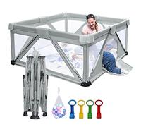 Baby Playpen Pliable Heyo.Ja Grande Cour de Jeu pour Enfants avec Portail, Utilisable en Intérieur et Extérieur (Gris Froid, 120 x 120 x 68 cm)