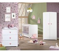 Chambre bébé trio Basic coeur: lit 120x60, commode à langer et armoire - Babyprice - Blanc