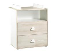 BABY PRICE Commode bébé | Commode 2 tiroirs et 1 Niche | Plan à Langer Inclus | Smile | 76 x 97 x 66cm | Fabriqué en France | Babyprice par Sauthon