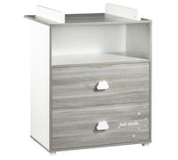 Commode à langer - Babyprice - Smile - Chêne silex - 2 tiroirs - 1 niche - En bois - Blanc