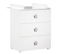 BABY PRICE Commode bébé | Commode 3 tiroirs | Plan à Langer Inclus | Boutons étoile Gris Basic | 76 x 97 x 66 cm | Fabriqué en France | Babyprice par Sauthon
