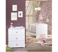 BABY PRICE New Basic Duo Lit Evolutif 70 x 140 cm Blanc + Commode à Langer Rose Cœur