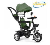 Baby Products - Tricycle pour bébés/enfants vert 4 en 1 avec cloche et miroir - à pousser et à chevaucher-tricycle pour bébé