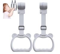Baby Pull Up Rings, 2-Pack Cot Hanging Rings, Walking Practice Training Tool, Safe Grip Cot Accessories, Toy Support Strap, Perfect for Boys, Daycare, Yard Play, Early Development, 15cm Pink Gray