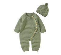 Baby Sachen 62 Garçons Nouveau-né Enfant Garçon Solide Pull Tricoté Bébé Combinaison Barboteuse Coton Bonnets Chapeau Tenues Ensembles Vêtements Couverture Bébé, vert, 0-3 mois