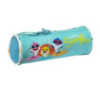 BABY SHARK SURFING Trousse ronde scolaire, trousse pour enfant, idéale pour les enfants de 5 à 14 ans, confortable et polyvalent, qualité et résistance, 20 x 7 cm, Bleu et blanc, bleu/blanc, Estándar,