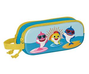 BABY SHARK Trousse double 3D pour enfants, étui pour enfants, idéal pour les enfants d'âge scolaire, confortable et polyvalent, qualité et résistance, 21 x 6 x 8 cm, Bleu, bleu, Estándar, décontracté