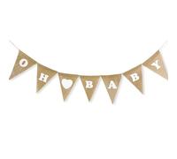 Baby Shower Bannière Banderole Oh Baby Guirlande Fanion Jute Bunting Banner Suspension Anniversaire Baptême Naissance Fête Prénatale Fille Garçon
