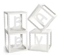 Baby Shower Decoration Boîte pour Garçons ou Filles, Gender Reveal Deco 4 Cube Baby Boite Anniversaire avec 4 Lettres "BABY" pour Baby Shower, Gender Reveal, Anniversaire, Baptême (Petite dentelle)