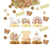 Baby Shower Décoration en Papier et Carton, 6 Pièces Centre de Table Nid d’Abeille avec 100 Pièces de Confettis en Papier, Décorations de Table Bohème pour Baby Shower, Baptême Fille Garçon