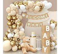 Baby Shower Decoration Fille Garcon - 97pcs Arche Ballon Blanc Et Or Avec Cube Baby Shower, "WELCOME BABY " Bannière,Ballon Baby Shower Pour Decoration Bapteme Gender Reveal Party Decoration