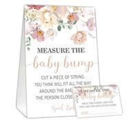 Baby Shower Games Measure the Baby Bump Game, Floral Theme, How Big is Mommy's Belly Party Supplies. 1 panneau et 50 cartes de devinettes.